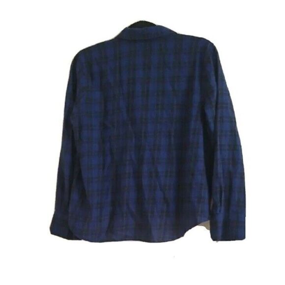 Madewell Wrap Front Plaid Shirt Navy  Long Sleeve Size Medium H3254 - Picture 5 of 8